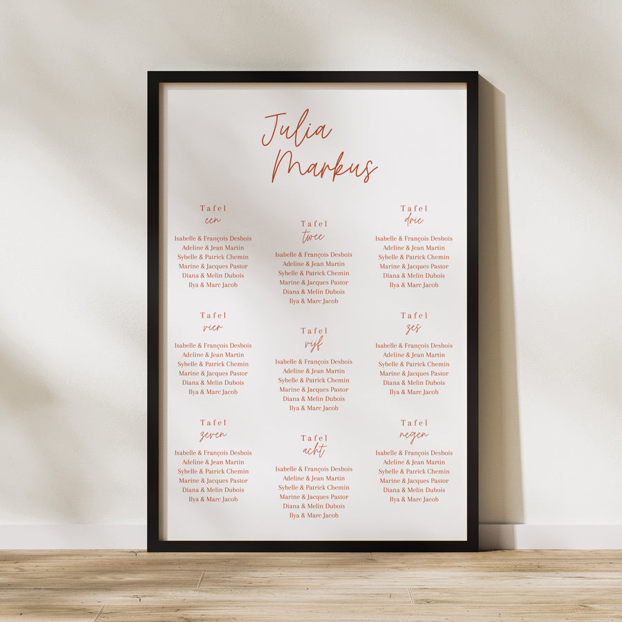 Tafelplan Huwelijk Portret Elegante typografie foto