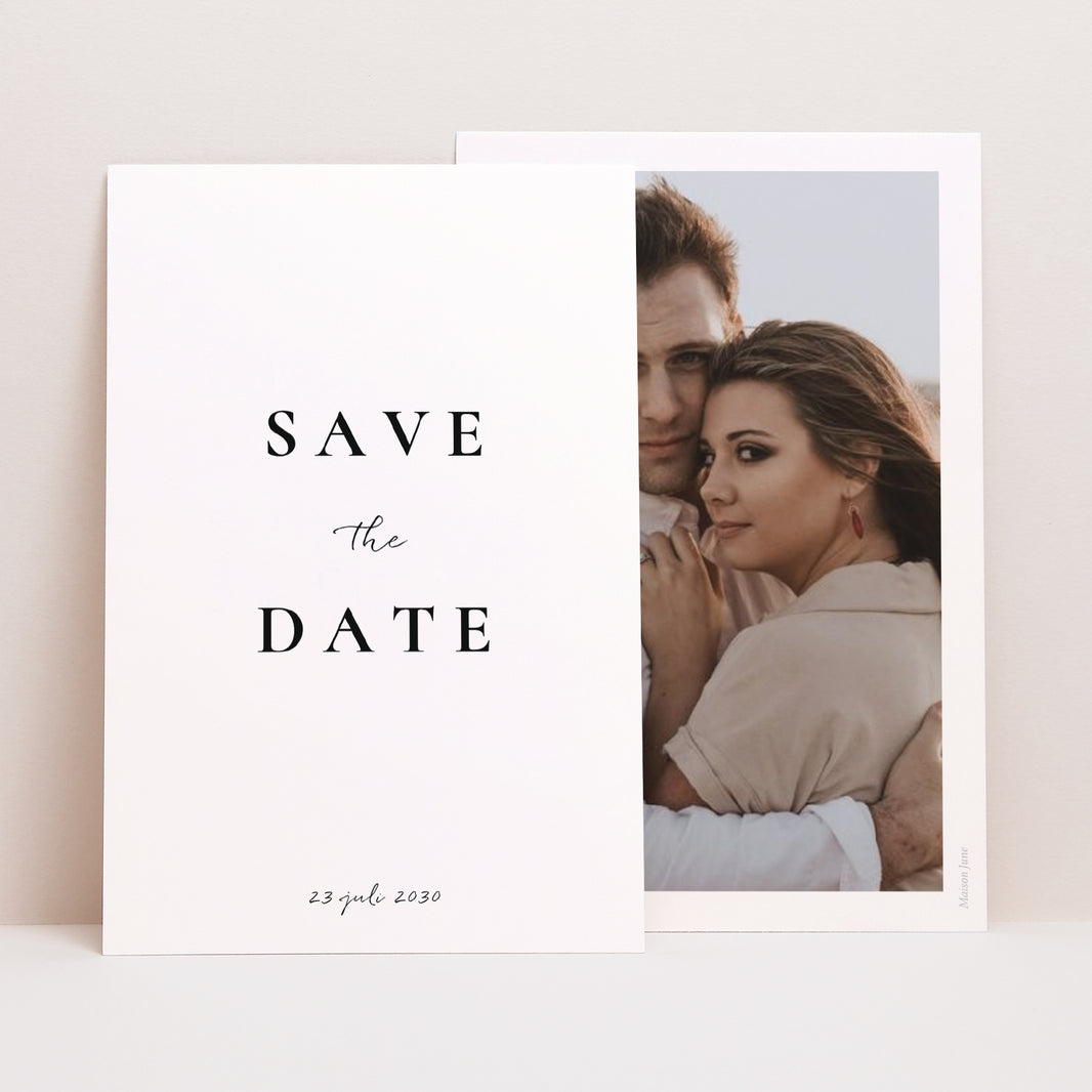 Save the date kaart Huwelijk Portret Trio & Typo foto N° 1