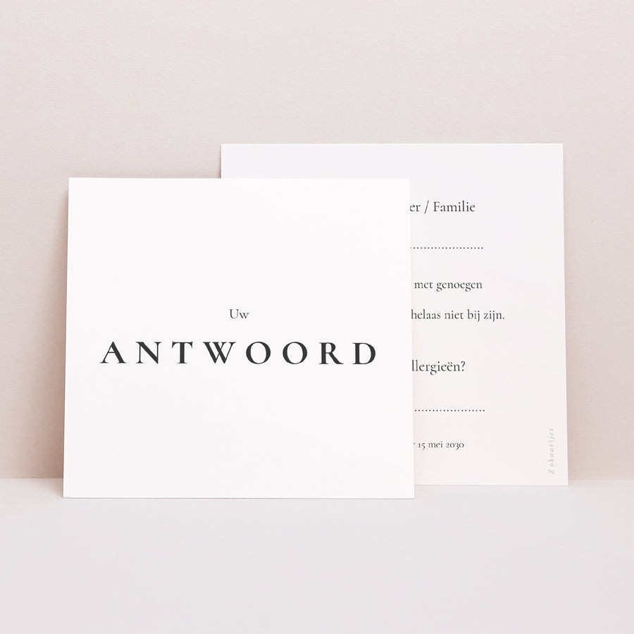 RSVP kaart Huwelijk Vierkant Trio & Typo foto