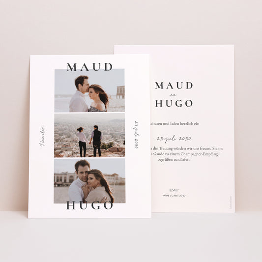 Uitnodigingskaart Huwelijk Trio & Typo foto