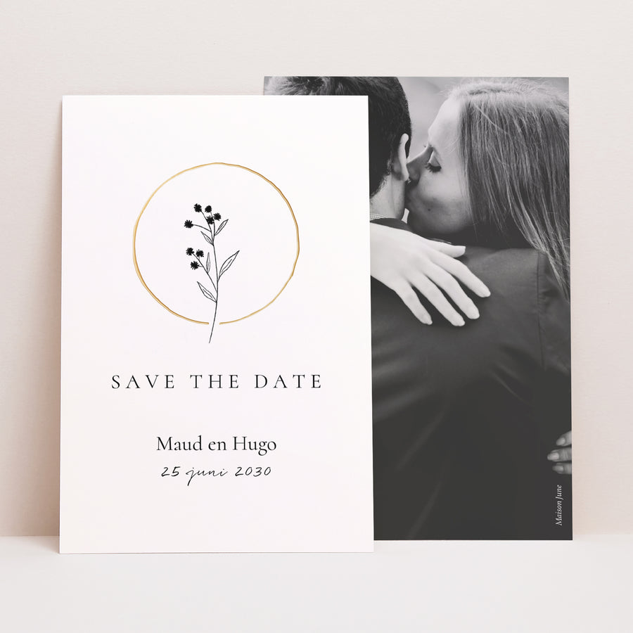 Save the date kaart Huwelijk Portret Alliance Végétale foto