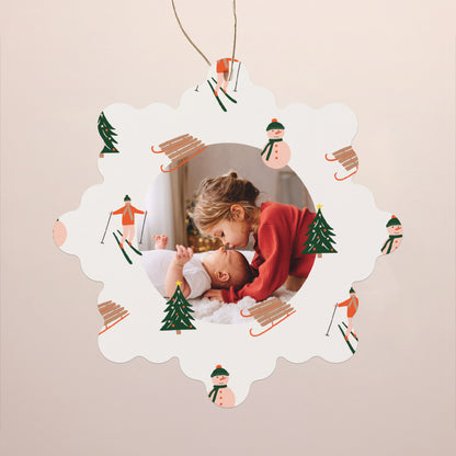 Kerstkaart Eindejaar Sneeuwvlok om op te hangen De skiër foto N° 1