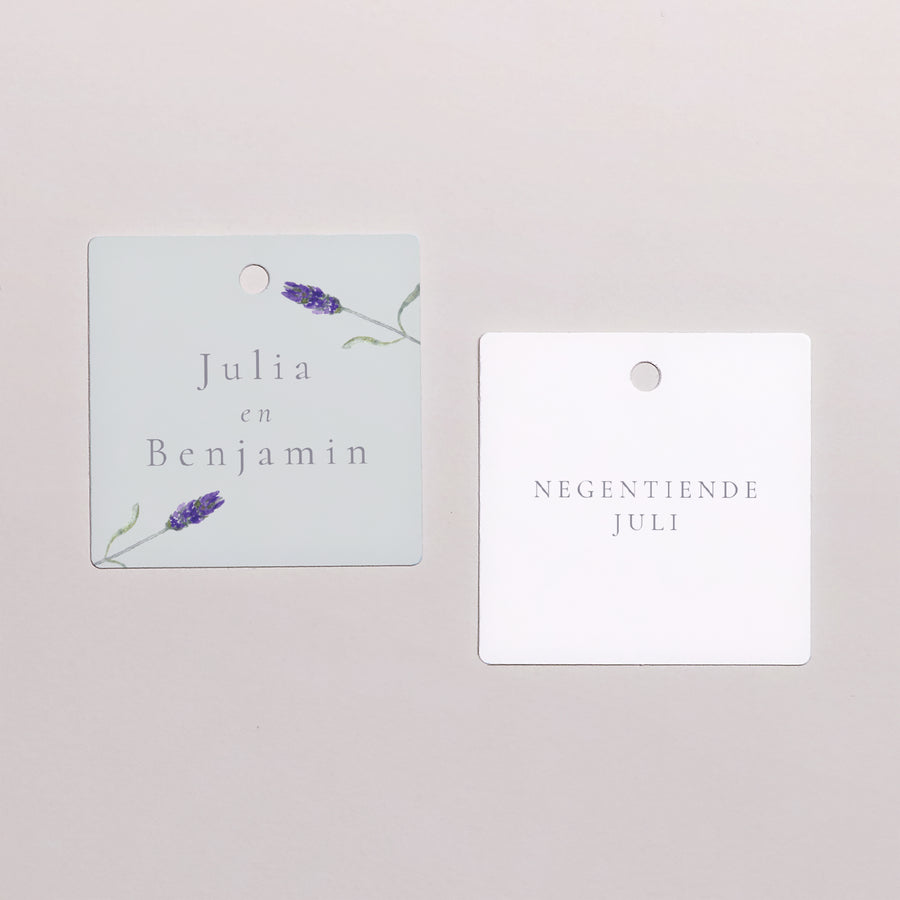 Cadeaulabel Huwelijk Vierkant lavendel aquarel foto