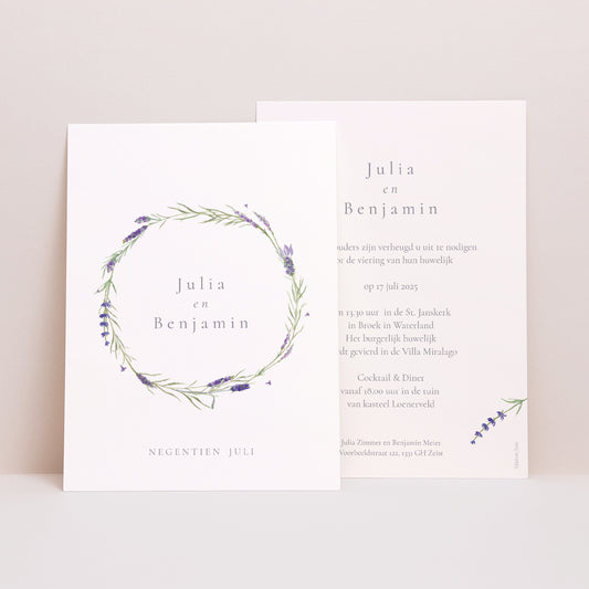 Uitnodigingskaart Huwelijk lavendel aquarel foto