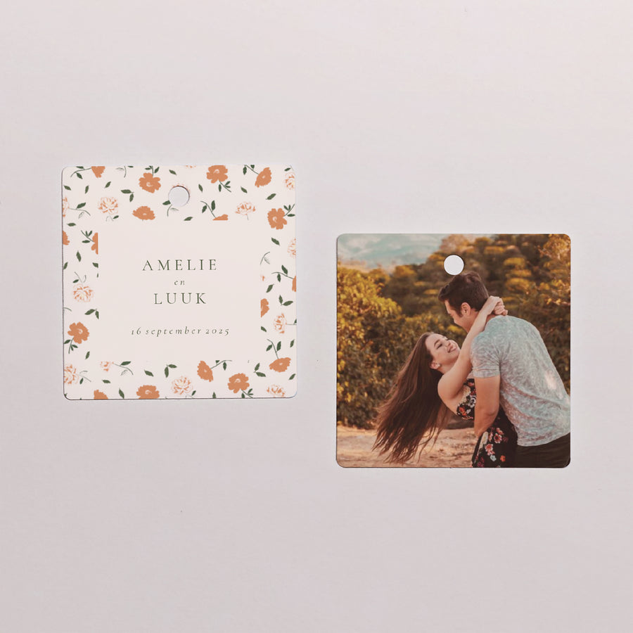 Cadeaulabel Huwelijk Vierkant Liberty Poudré foto