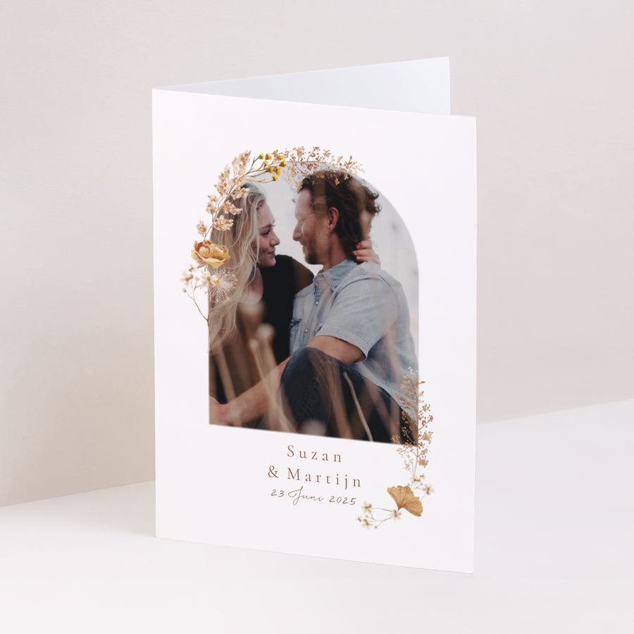 Uitnodigingskaart Huwelijk Portret dubbele vouw champêtre crème chic foto
