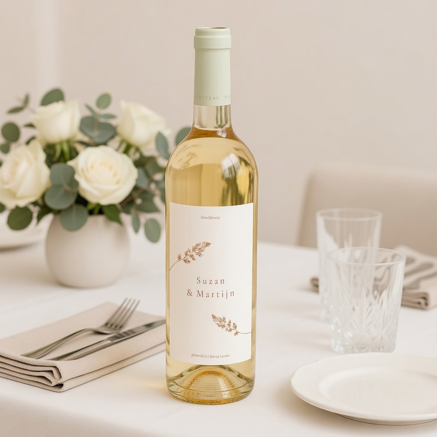 Flesetiket Huwelijk Portret champêtre crème chic foto N° 2