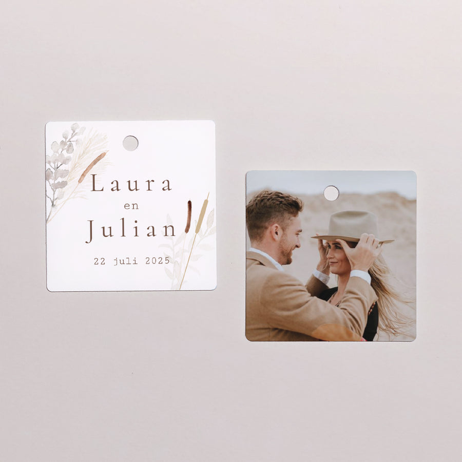 Cadeaulabel Huwelijk Vierkant Gedroogde bloemen foto