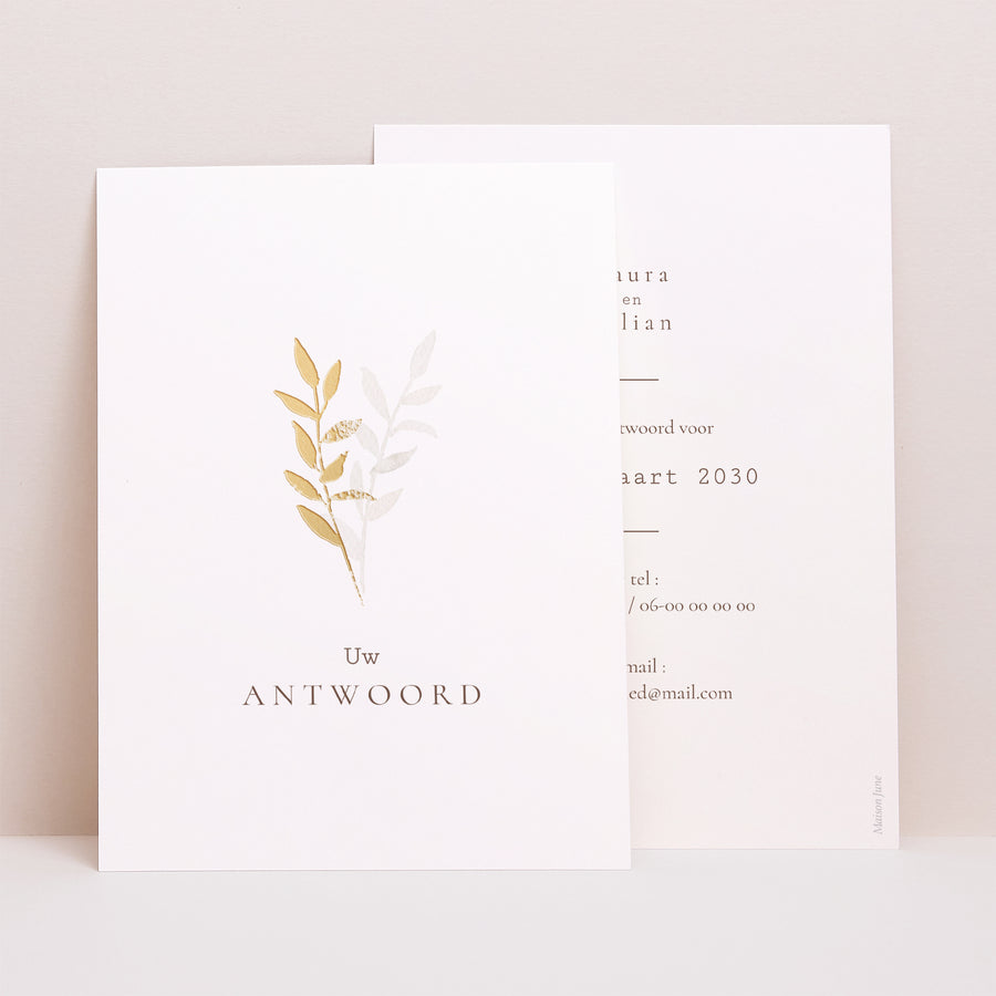 RSVP kaart Huwelijk Portret Gedroogde bloemen foto