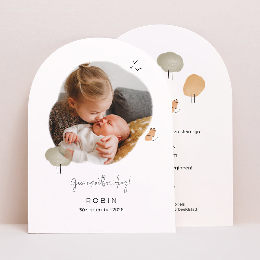 Uitnodigingskaart Geboorte Kleine boog Getekende vos foto
