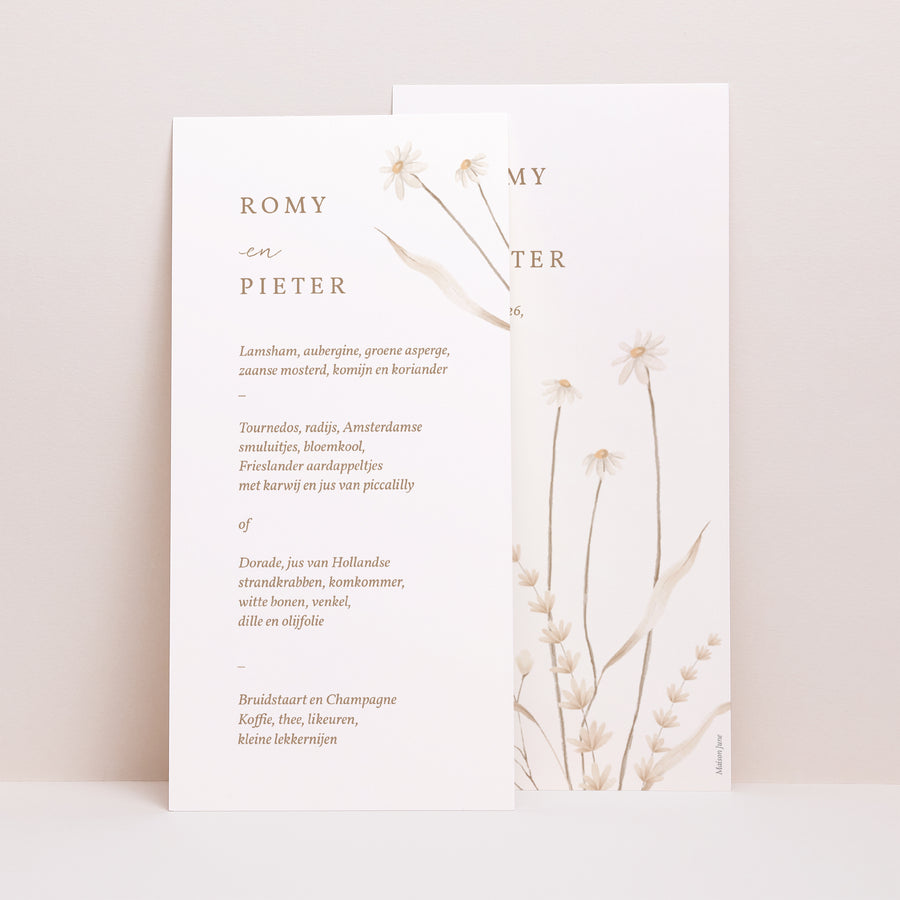 Menukaart Huwelijk Panoramisch portret Wilde bloemen foto
