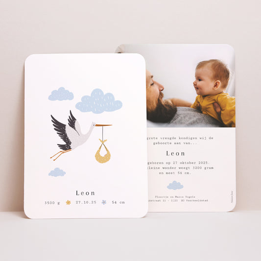 Uitnodigingskaart Geboorte Portret, afgeronde randen foto