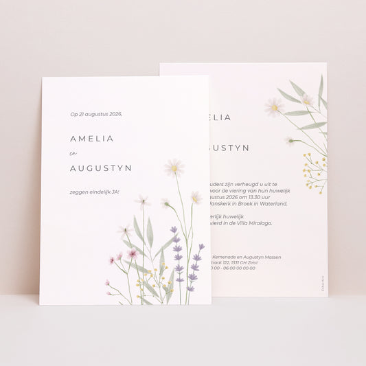 Uitnodigingskaart Huwelijk Champêtre fleuri foto