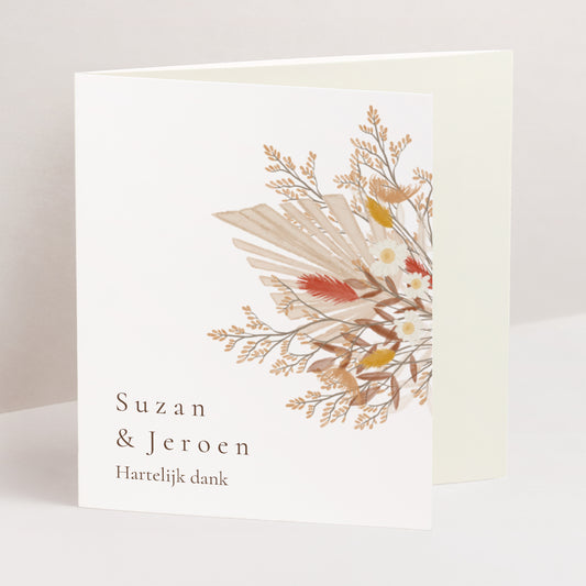 Bedankkaart Huwelijk Asymmetrisch triptiek Boheems boeket foto