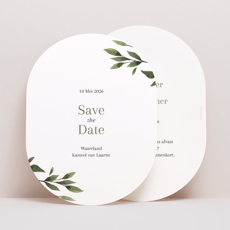 Save the date kaart Huwelijk Ovaal Golvende planten foto