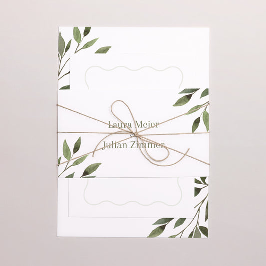 Uitnodigingskaart Huwelijk 3 kaarten, lint Golvende planten foto