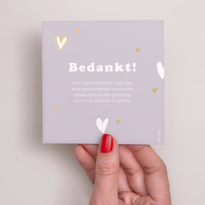 Bedankkaart Geboorte Vierkant Motief hart vergulding foto N° 2