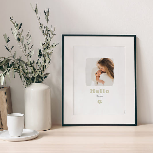 Poster Geboorte Portret Verguld bloemmotief foto