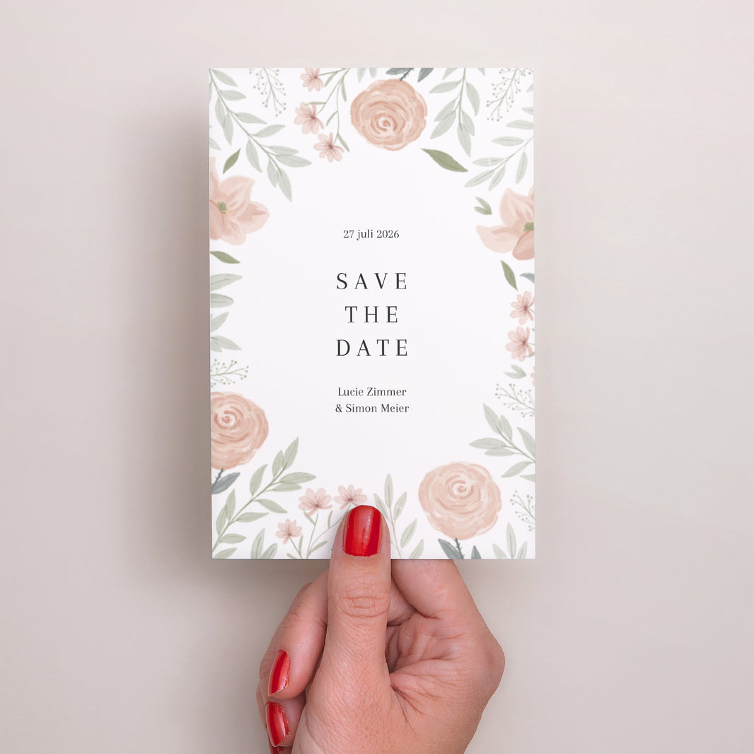 Save the date kaart Huwelijk Portret Bloemenlijst foto N° 2