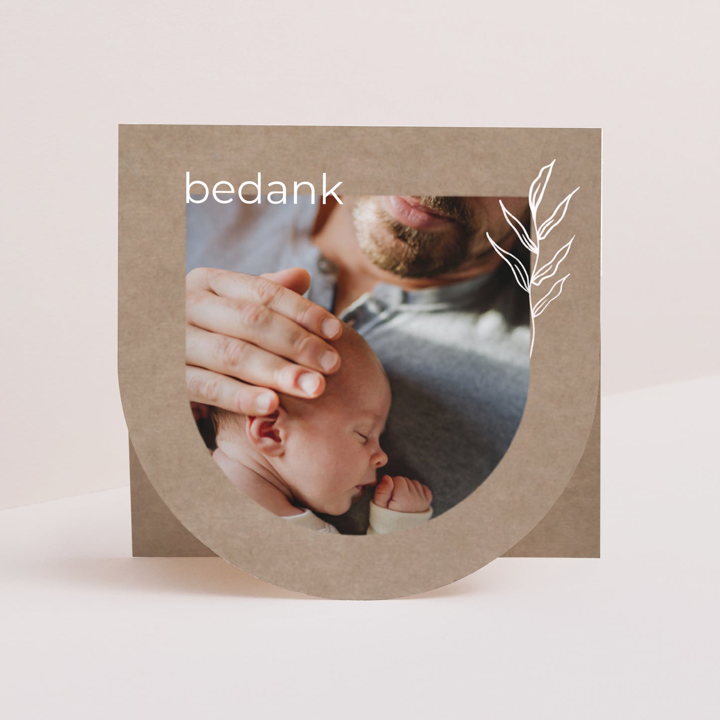 Bedankkaart Geboorte Dubbele vierkante vouwwaaier halvemaan. streng en kraft foto N° 1