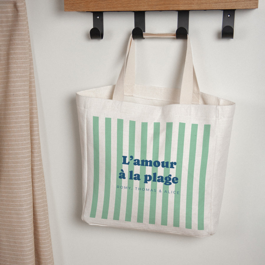 Tote Bag Objecten Handgreep van canvas Liefde op het groene strand foto