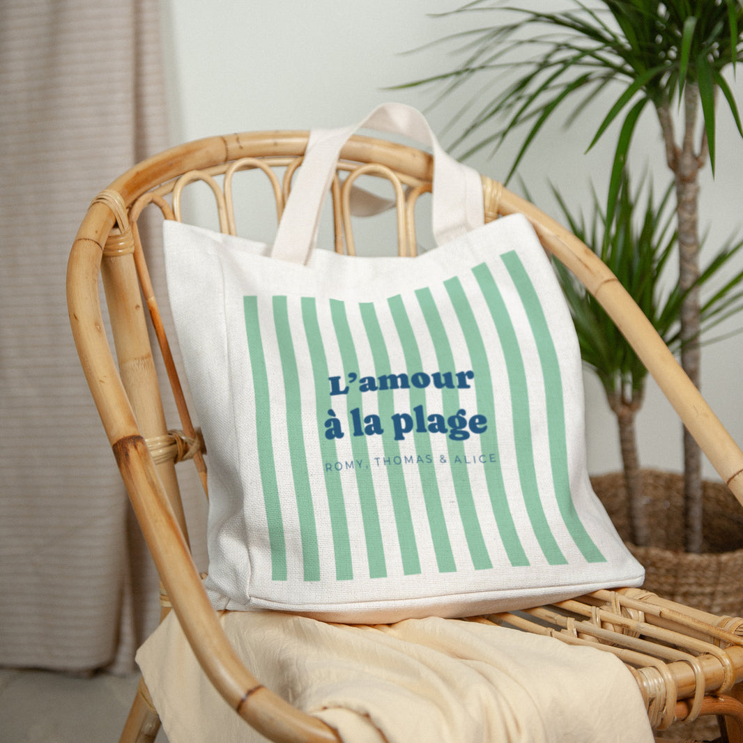 Tote Bag Objecten Handgreep van canvas Liefde op het groene strand foto N° 2