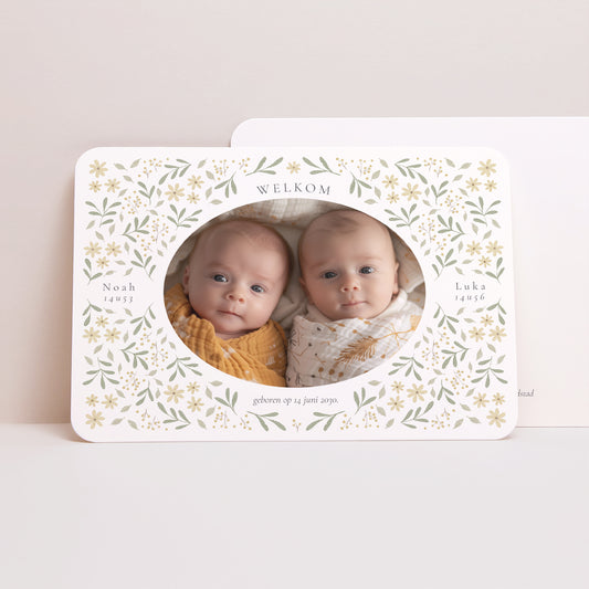 Uitnodigingskaart Geboorte Landschap, afgeronde randen Liberty Twins foto