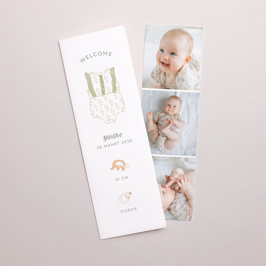 Uitnodigingskaart Geboorte Fotocabine bladwijzer foto