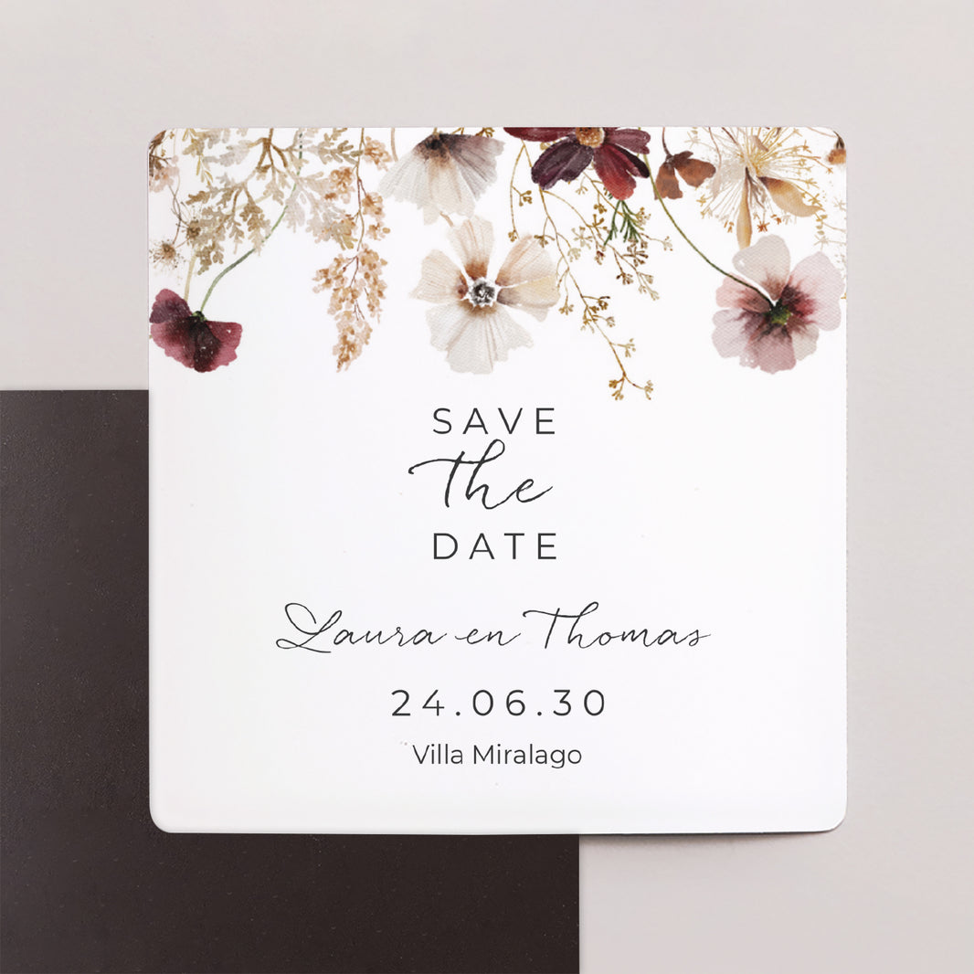 Save the date kaart Huwelijk Set van 9, magnetisch. gedroogde weidebloemen foto N° 1