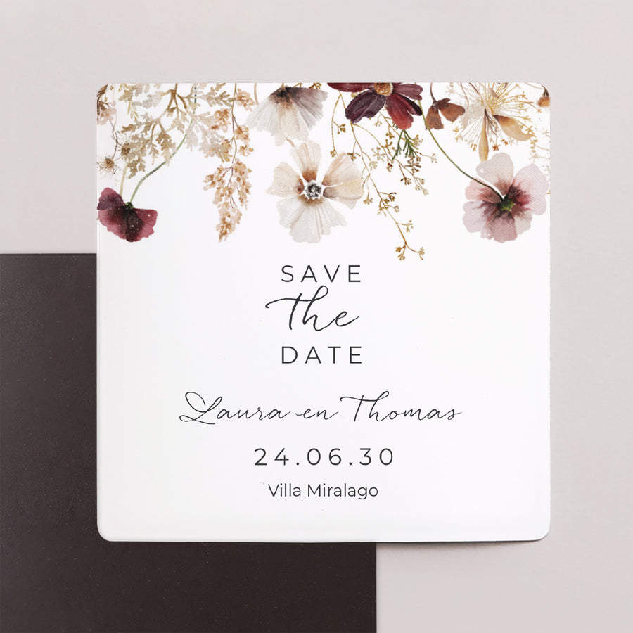 Save the date kaart Huwelijk Set van 9, magnetisch. gedroogde weidebloemen foto