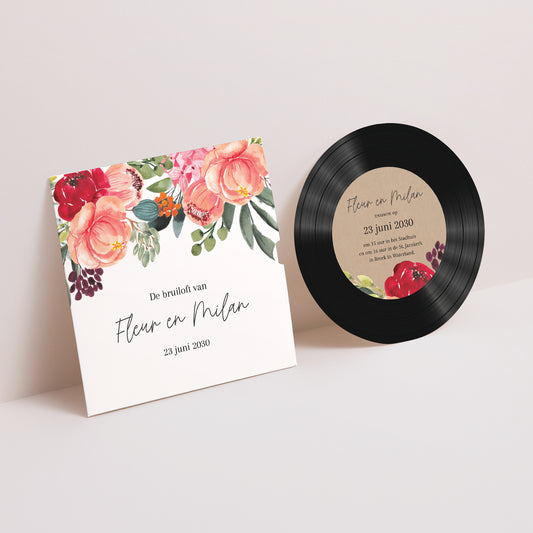 Uitnodigingskaart Huwelijk Platenhoes Pop's Flowers foto