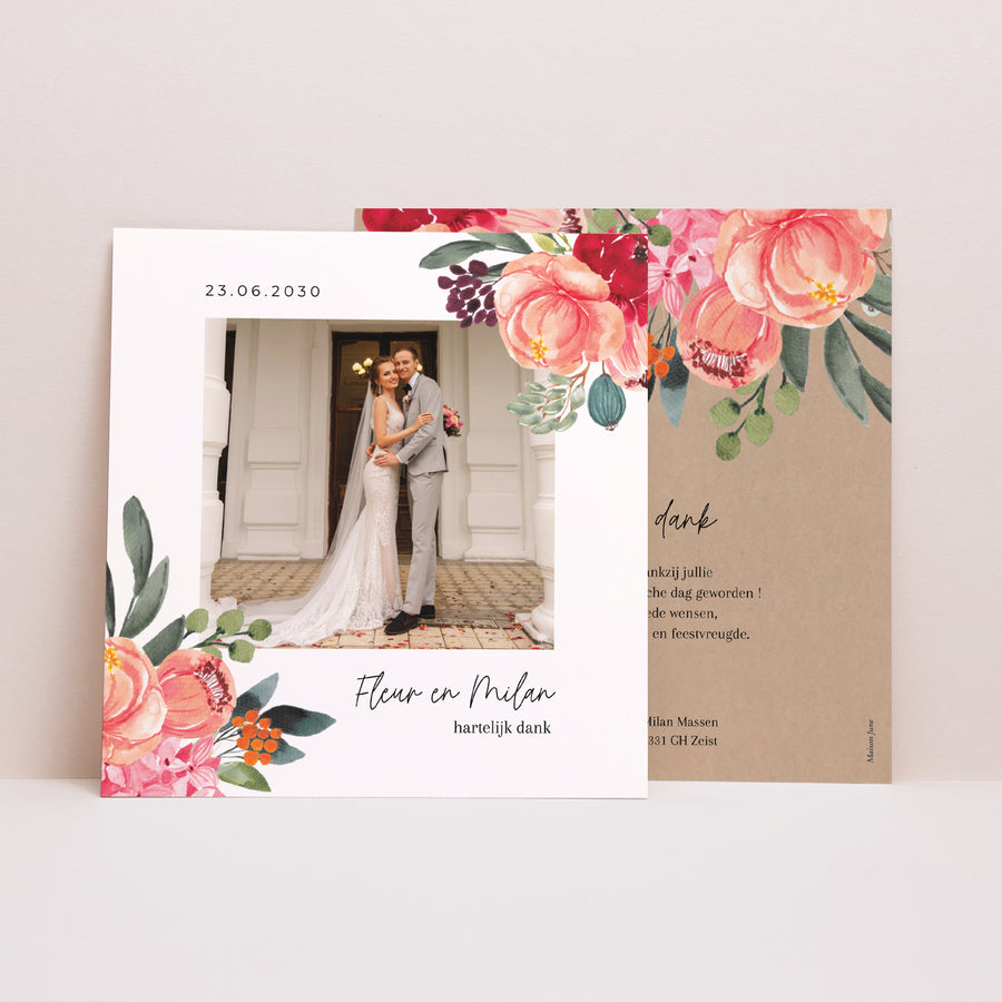 Bedankkaart Huwelijk Vierkant Pop's Flowers foto