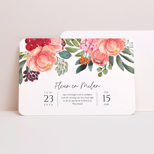 Uitnodigingskaart Huwelijk Landschap, afgeronde randen Pop's Flowers foto