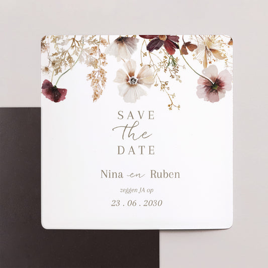 Save the date kaart Huwelijk Set van 9, magnetisch. Gedroogde veldbloemen II foto