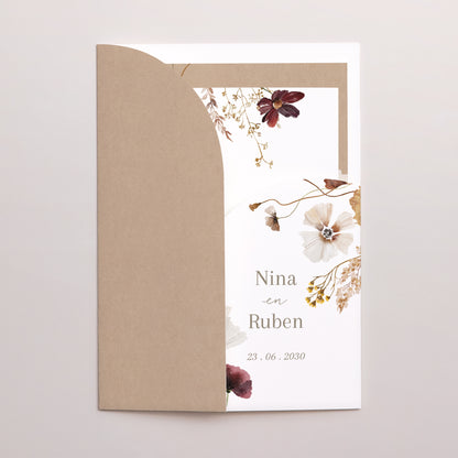 Uitnodigingskaart Huwelijk Map 2 kaarten Gedroogde veldbloemen II foto N° 2