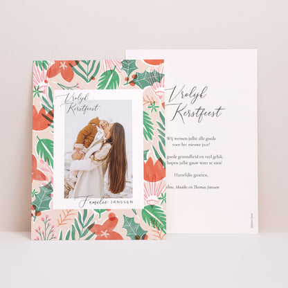 Kerstkaart Eindejaar Feestelijke Bloemen foto N° 1