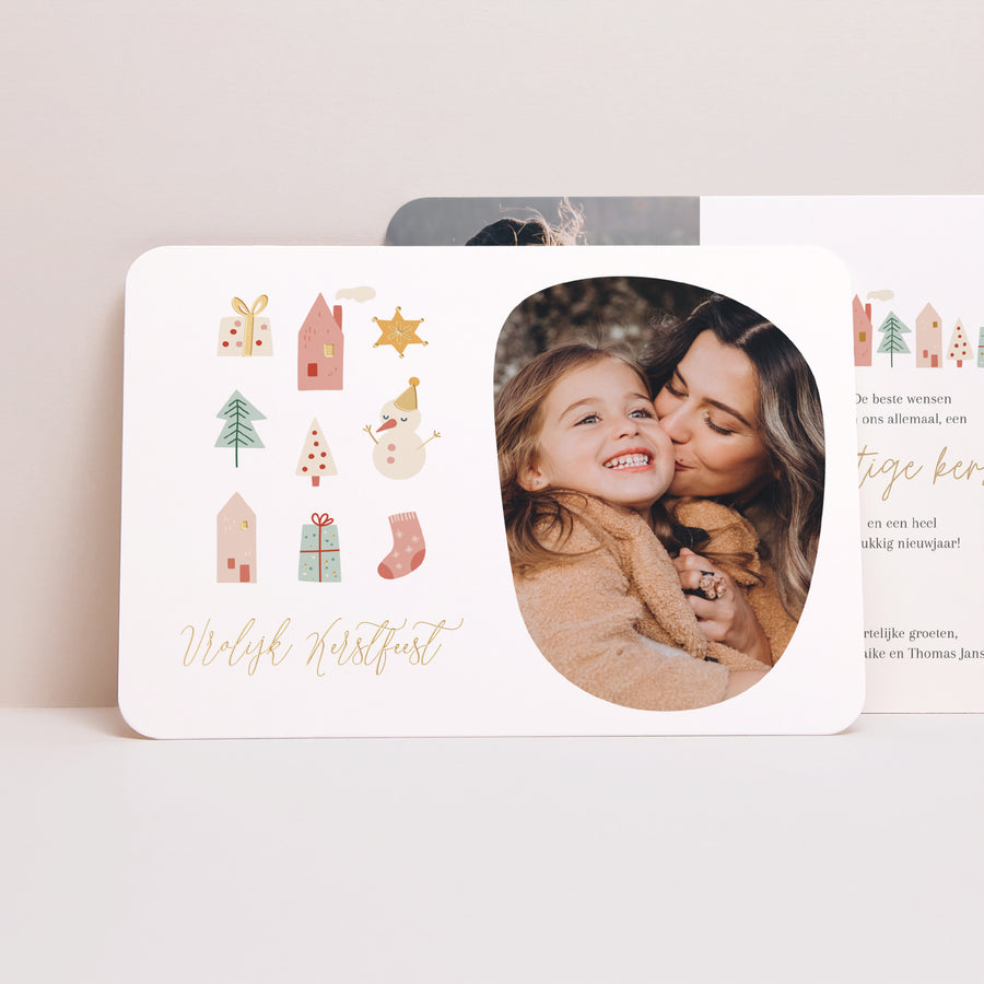 Kerstkaart Eindejaar Landschap, afgeronde randen Feestelijk kerstfeest foto