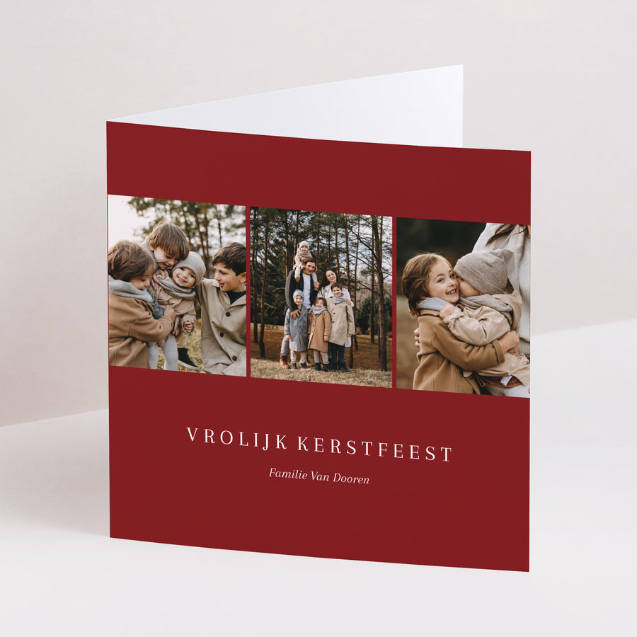 Kerstkaart Eindejaar Dubbel vierluik Rode multifoto's foto