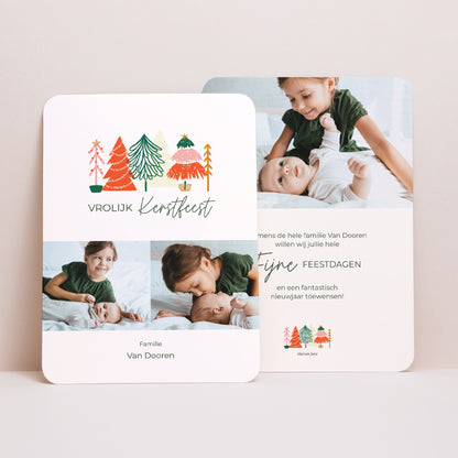 Kerstkaart Eindejaar Portret, afgeronde randen Kerstbomen foto N° 1