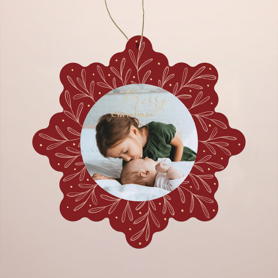 Kerstkaart Eindejaar Sneeuwvlok om op te hangen foto