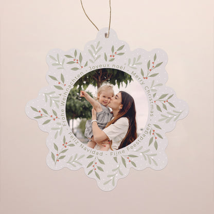 Kerstkaart Eindejaar Sneeuwvlok om op te hangen strengen en schilfers foto N° 1