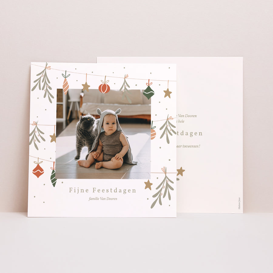 Kerstkaart Eindejaar Vierkant Slingers foto