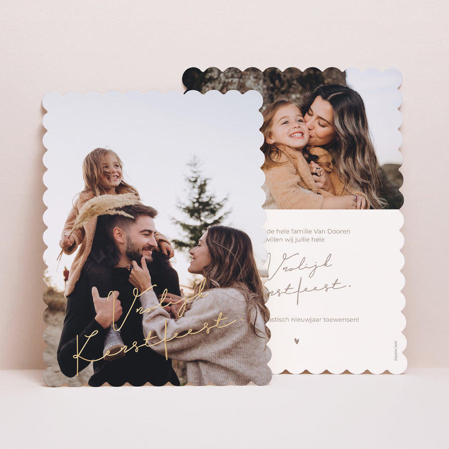 Kerstkaart Eindejaar Portret, biscuitranden Vrolijk gouden kerstfeest foto