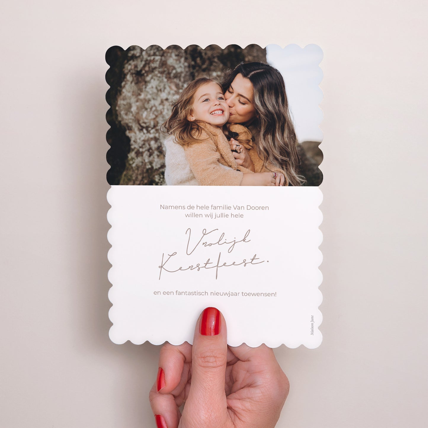 Kerstkaart Eindejaar Portret, biscuitranden Vrolijk gouden kerstfeest foto N° 3