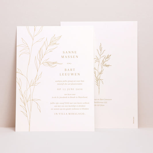 Uitnodigingskaart Huwelijk Portret puur gouden gebladerte foto