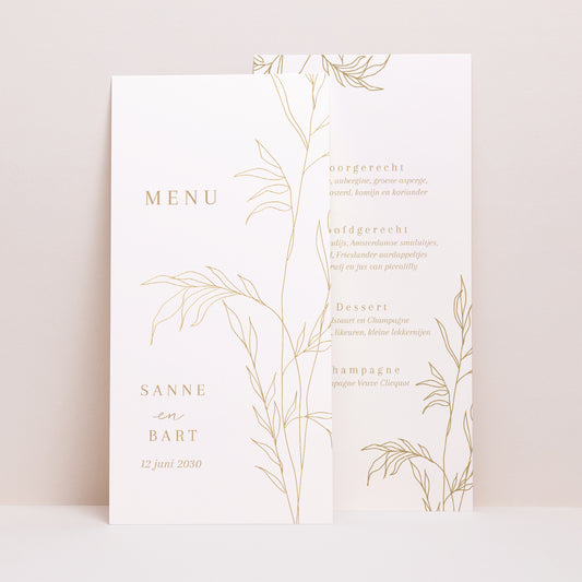 Menukaart Huwelijk Panoramisch portret puur gouden gebladerte foto