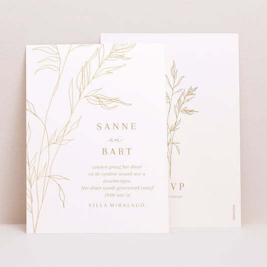 Uitnodigingen Huwelijk Portret puur gouden gebladerte foto