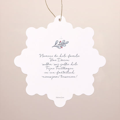 Kerstkaart Eindejaar Sneeuwvlok om op te hangen Een zachte winter foto N° 2