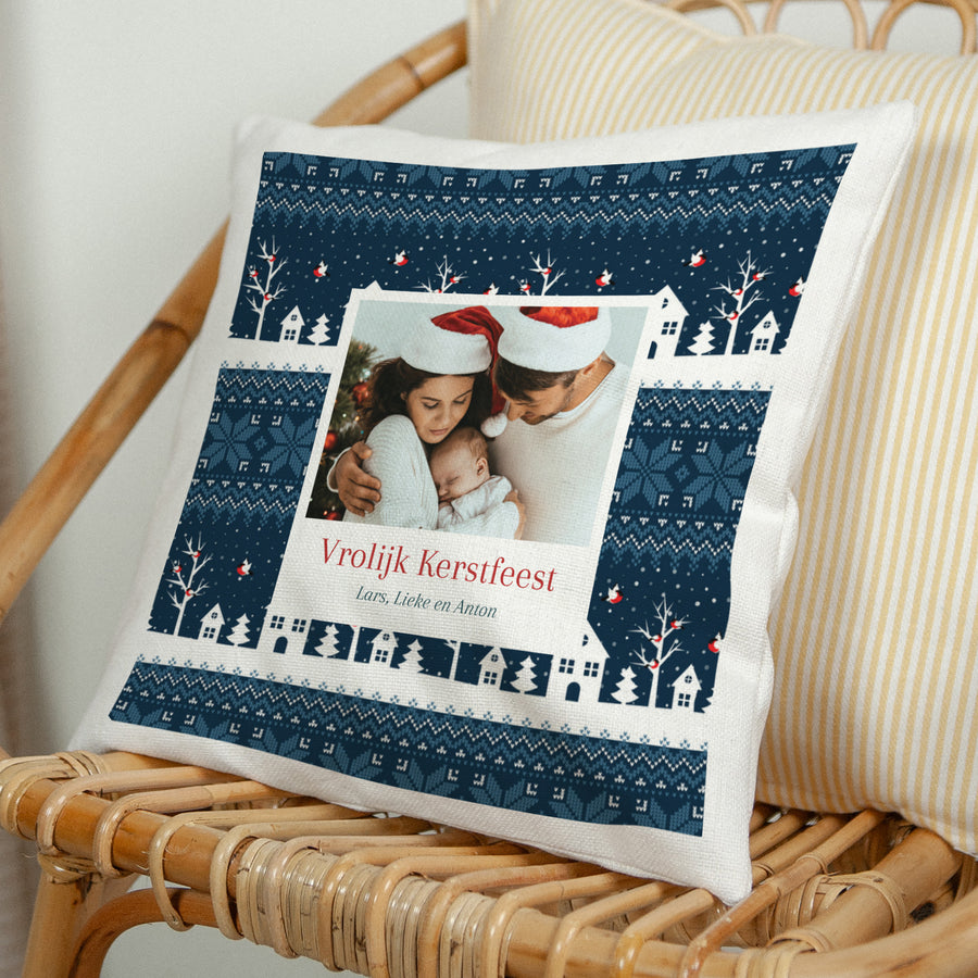 Kussen Objecten Natuurlijk beige Kerstmis Blauw foto