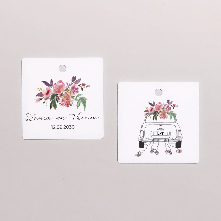 Cadeaulabel Huwelijk Vierkant Minibloemen foto